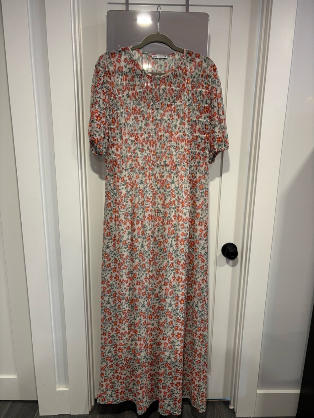 Zara Cream Maxi Dress with Coral Floral Print